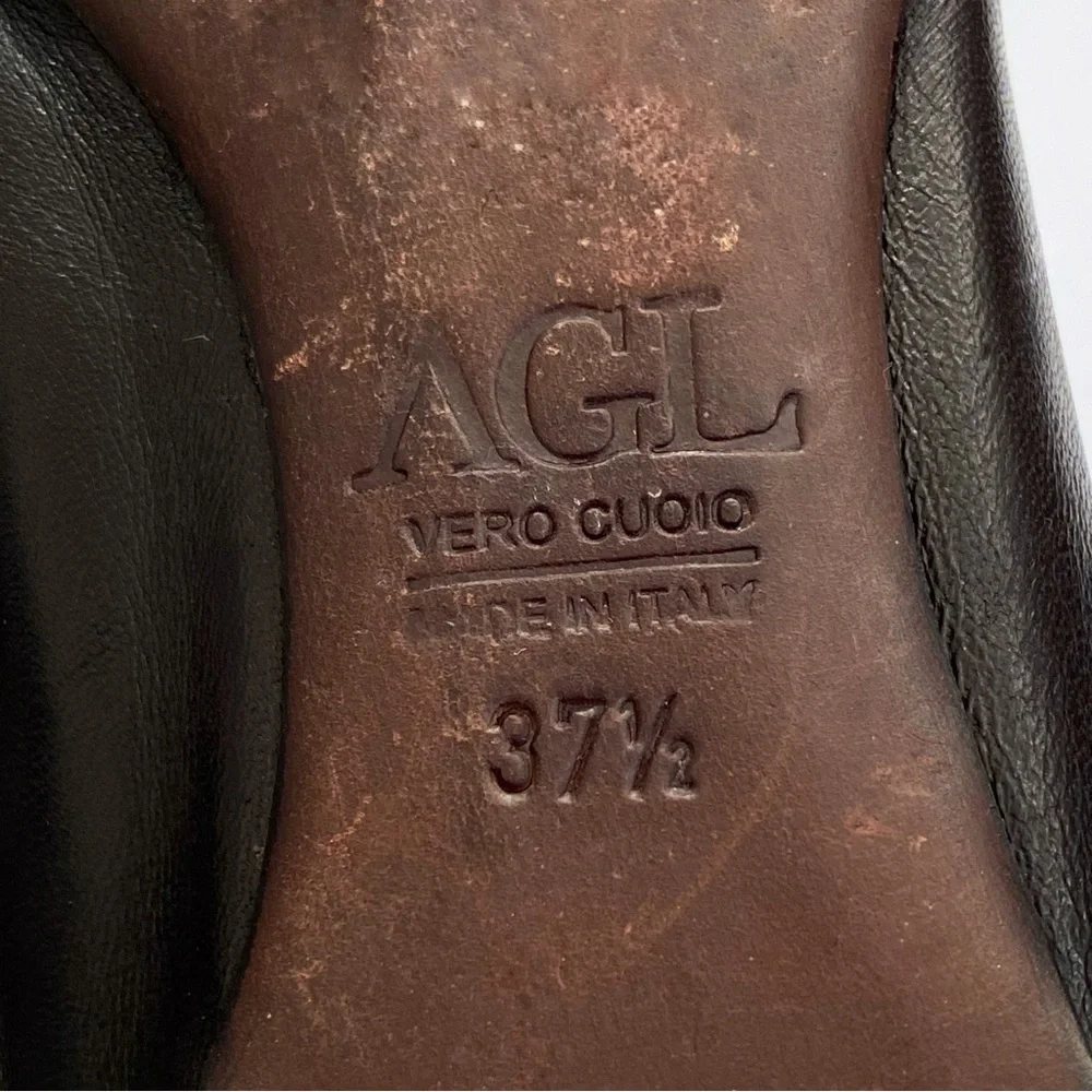 AGL Attilio Giusti Leombruni black leather patent round toe buckle ballet flats - Picture 7 of 9